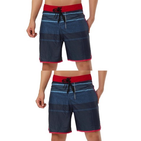 Lars Amadeus Men's Summer Printed Drawstring Waistband Color Block Beach Shorts 2 Pcs Red Navy 32