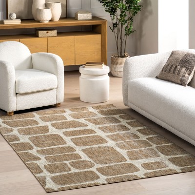Aadhya Light Brown Geometric 4' x 6' Synthetic Area Rug