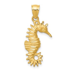 Black Bow Jewelry 14k Yellow Gold Diamond Cut Satin Seahorse Pendant - 1 of 4