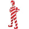 HalloweenCostumes.com Plus Size Adult Red Candy Cane Bodysuit Costume | Festive Christmas Holiday Jumpsuit with Hood and Boot Covers - 4 of 4