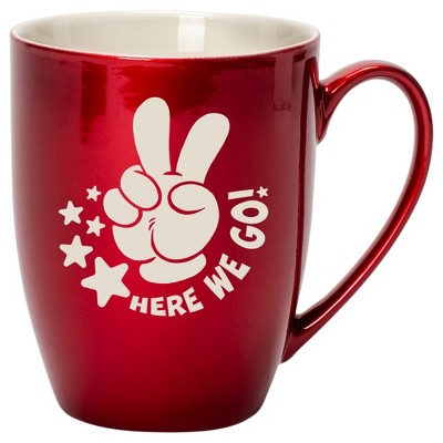 100 North Peace Sign 10 Ounce Cardinal Red Metallic Finish, Comfortably Fits Your Hands, New Bone China Coffee Tea Cup Mug, Here We Go!