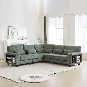 102.75" L-Shaped Modular Sectional Sofa, Modern Corduroy 5-Seater with Storage, Cup Holders & Convertible Design for Living Room, Bedroom, Lounge - 1 of 4