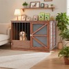 33" Solid Wood Dog Crate Furniture, Foldable Indoor Kennel with 360¡ãRotating Feeder, Multi-Functional End Table for Small & Medium Dogs - 2 of 4
