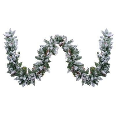 Northlight 9' x 10" Pre-Lit Flocked Pine Artificial Christmas Garland - Multi Color Lights