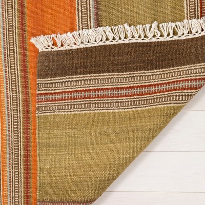 Handmade Striped Kilim 6' x 9' Wool and Synthetic Area Rug