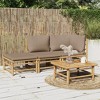 vidaXL 3-Piece Lounge Set with Bamboo Material and Taupe Cushions - Durable, Comfortable, and Adjustable Outdoor Furniture for Patio - 2 of 4