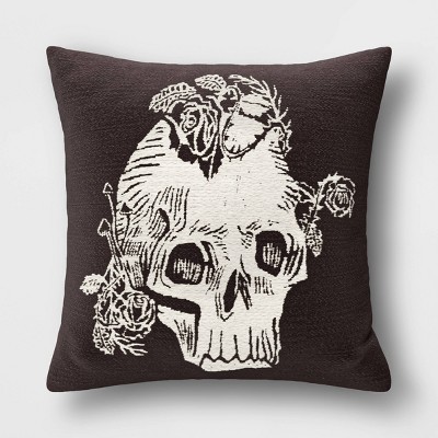 Woven Skull Square Throw Pillow Black/Almond - Threshold&#8482;