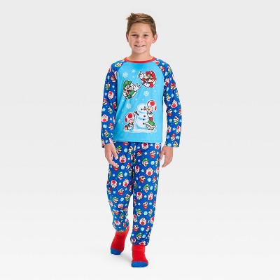 Boys' Holiday Super Mario Cozy Pajama Set and Socks - Blue S