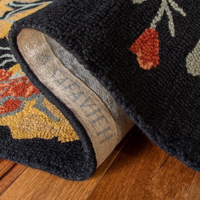Black Floral Hand-Tufted Wool Runner Rug 2'3" x 8'