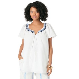 Roaman's Women's Plus Size Embroidered Ruffle Blouse - 1 of 4