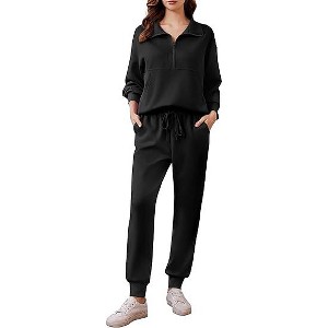 Pinspark 2 Piece Sets for Women Fall Travel Outfits Long Sleeve Tracksuit Joggers Sets Half Zip Sweatsuit Matching Set - 1 of 4