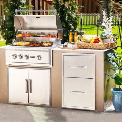 Outdoor Kitchen Drawers with Paper Towel Holder, 13" W x 20.5" H x 23" D Double BBQ Access Drawers for Outdoor Kitchen, Grill Station