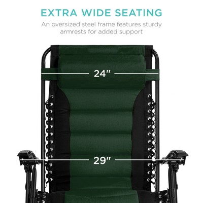 Oversized Black and Forest Green Padded Zero Gravity Recliner with Tray