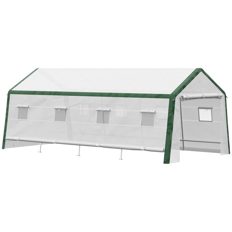 Outsunny 19.7' x 9.8' x 7.9' Outdoor Walk-in Greenhouse, Hot House with Mesh Windows, Bottom Vent, Zippered Door, PE Cover, Steel Frame, White, 6 of 8