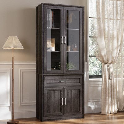 FUFU&GAGA Tall Bookcase Storage Cabinet,Glass Display Cabinet for Collection,Multi - Storage Organizer for Home & Office