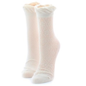 Memoi Flower Dazzle Women's Cotton Blend Ankle Socks 2-Pack Cream One Size - 1 of 2