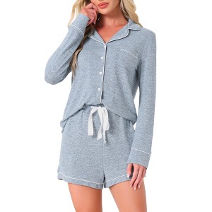 INSPIRE CHIC Women's Soft Button Up with Pockets Notch Collar Long Sleeve and Shorts Lounge Set - 1 of 4