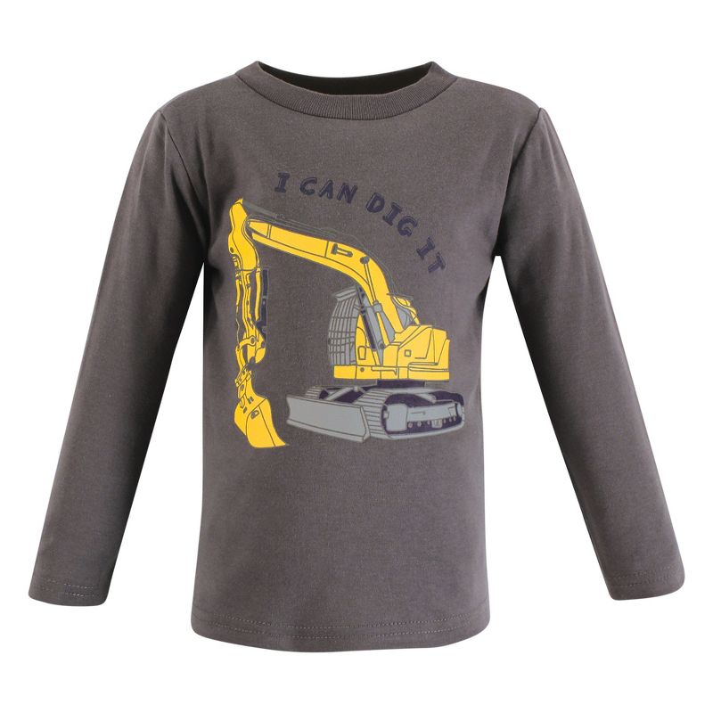 Hudson Baby Infant and Toddler Boy Long Sleeve T-Shirts, Construction Dino, 5 of 8