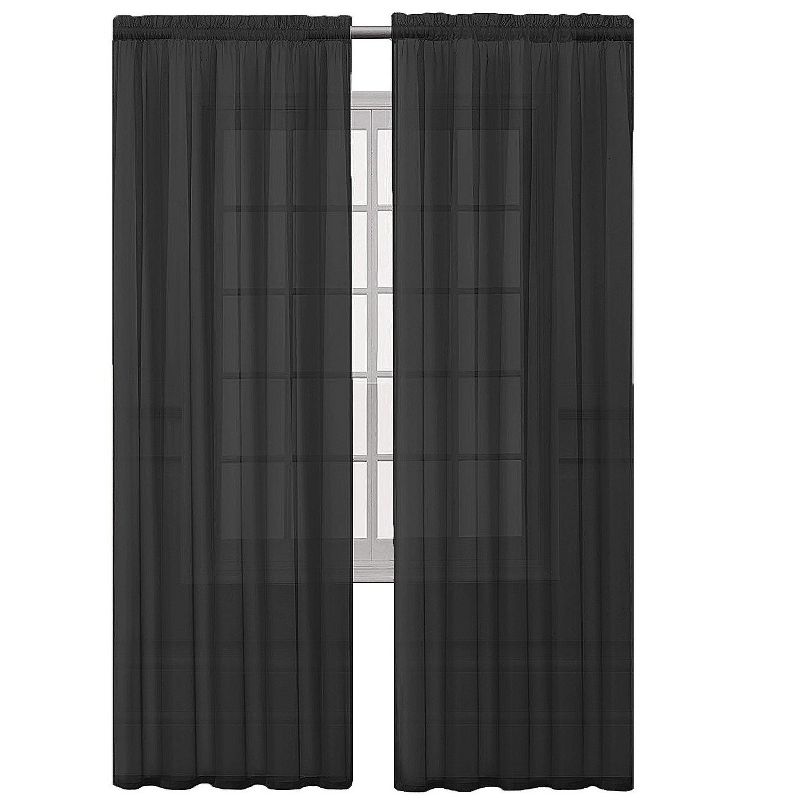 GoodGram Set of 2 Light Weight Basic Sheer Voile Rod Pocket Window Curtain Panels - Black, 84 in. Long, 2 of 3