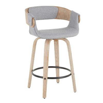 Elisa 18.75'' Gray and Gold Mid Century Modern Swivel Counter Stool