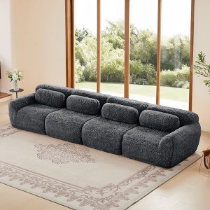149 inch Brown Plush Fabric Boneless Sectional Sofa with Throw Pillows for Living Rooms ( Buckle Connection) - 1 of 4