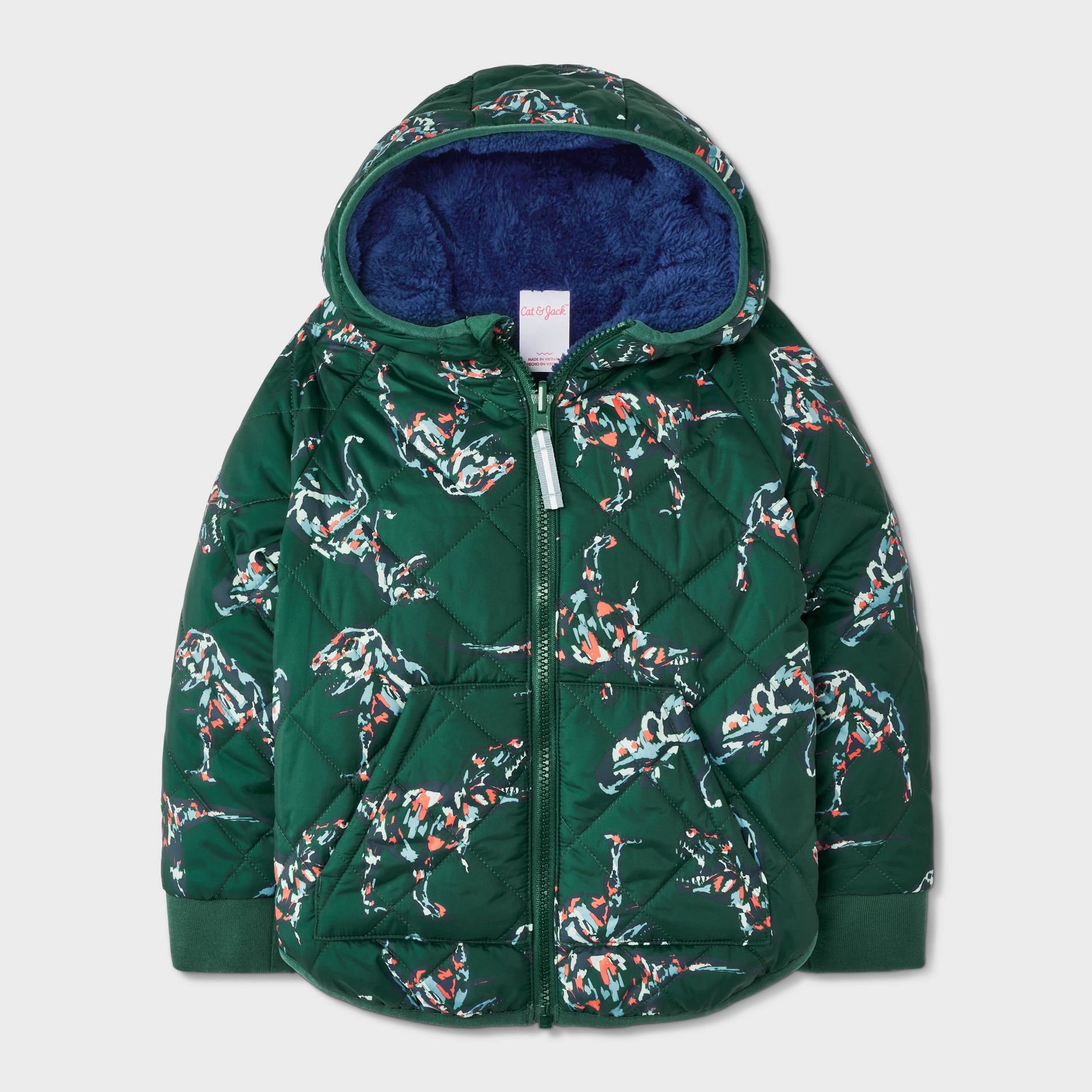 Toddler Boys' Dino Printed Quilted Reversible Puffer Jacket - Cat & Jack™ Dark Green