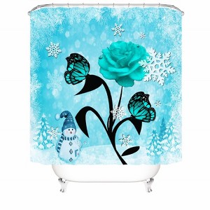 Snowman And Blue Green Flowers Shower Curtains for Bathroom Waterproof Fabric Bath Curtain Durable Soft Stylish Bathroom Decor 72x72 Inch - 1 of 1