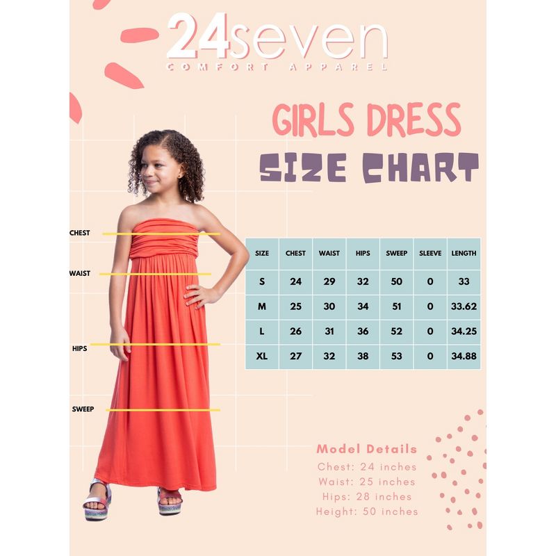 24seven Comfort Apparel Girls Solid Color Strapless Tube Maxi Dress, 4 of 5