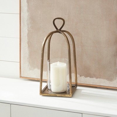 Antique Brass Hurricane Candle Lantern with Glass Insert