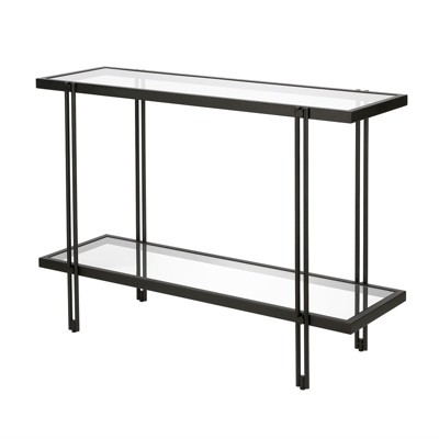 Inez 42'' Blackened Bronze Metal and Glass Console Table with Storage
