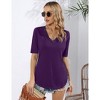 Womens Lace Trim V Neck T-Shirt Mid Sleeve Curved Bottom Casual Blouse Summer - 2 of 4