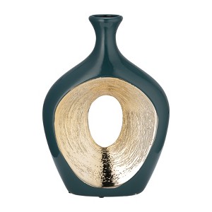 Sagebrook Home Ceramic Oval Vase - Contemporary Glam Abstract Cut-Out Vase Beaded - 1 of 4