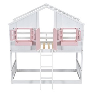 NicBex Twin Over Twin House Bunk Bed with Roof,Window,Ladder and Safety Guardrail for Kids,Girls,Boys - 1 of 4