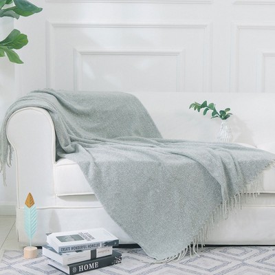 Ultra Soft Gray Wool Knitted Throw Blanket with Fringe