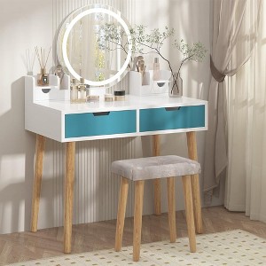 Vanity Desk, Makeup Table with Stool and Drawers, Makeup Vanity Desk with Light, for Living Room, Bedroom, Powder Room, White - 1 of 4