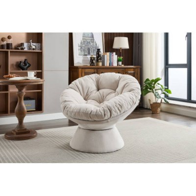 White Oversized swivel armchair, 360 degree swivel bucket chair, suitable for living room and bedroom