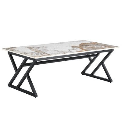 NicBex 47 Inch Rectangle Coffee Table with Marble Pattern Tabletop and Metal Base for Living Room,Dining Room