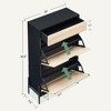Rattan Shoe Storage Cabinet with 2 Flip Drawers, Farmhouse Narrow Shoe Organizer with a Slide-Out Drawer - 3 of 4