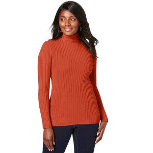 Jessica London Women's Plus Size Ribbed Cotton Turtleneck Sweater - 1 of 4