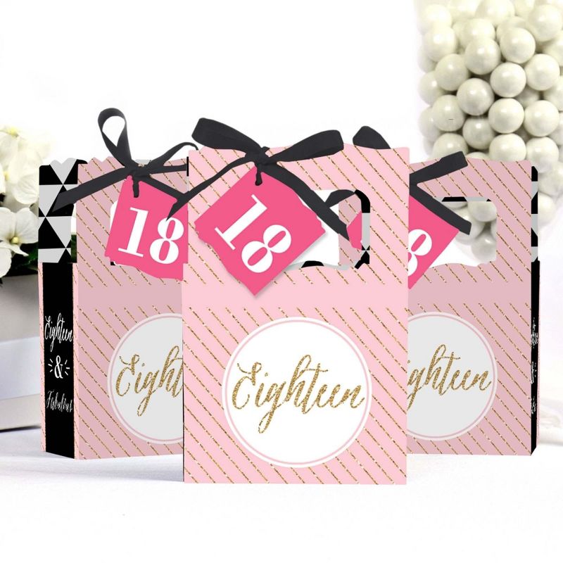 Big Dot of Happiness Chic 18th Birthday - Pink, Black and Gold - Party Favor Boxes - Set of 12, 3 of 7