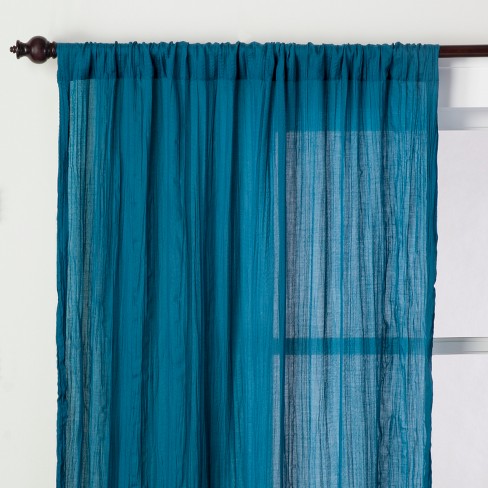 63 X42 Crushed Sheer Curtain Panel, Teal Sheer Curtains 63 Inches Long