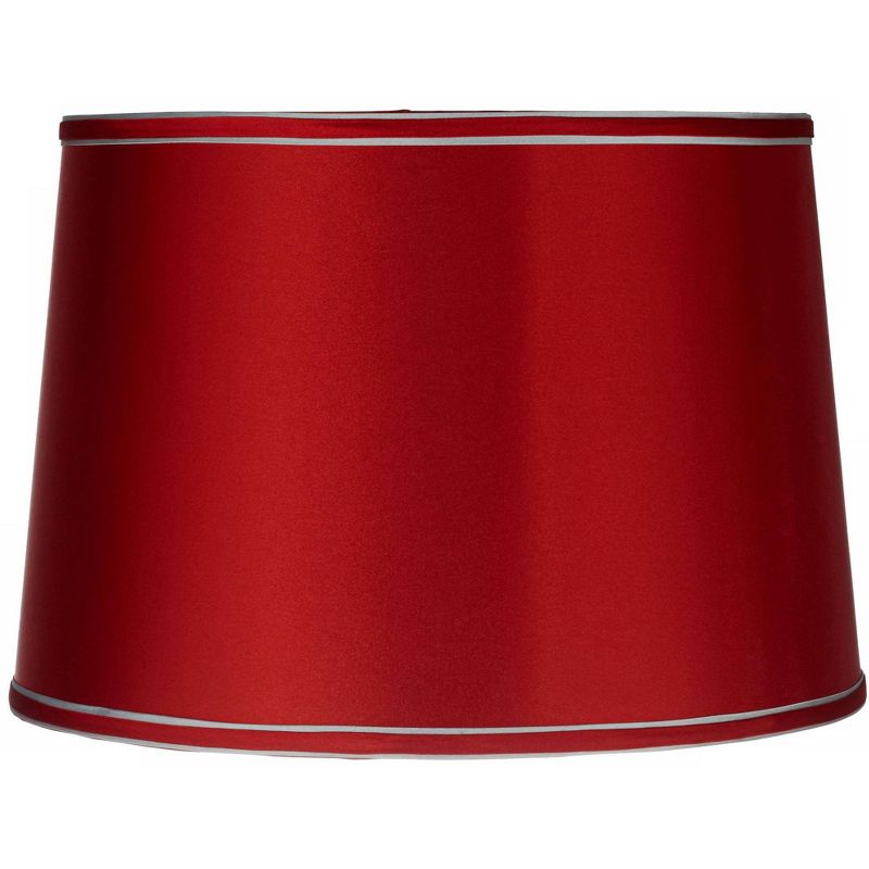 Springcrest Sydnee Satin Red Medium Drum Lamp Shade 14" Top x 16" Bottom x 11" Slant x 11" High (Spider) Replacement with Harp and Finial, 1 of 9