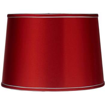 Springcrest Sydnee Satin Red Medium Drum Lamp Shade 14" Top x 16" Bottom x 11" Slant x 11" High (Spider) Replacement with Harp and Finial
