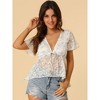 Allegra K Women's Summer Short Flare Sleeve Deep V Neck Sheer Floral Blouse - 2 of 4