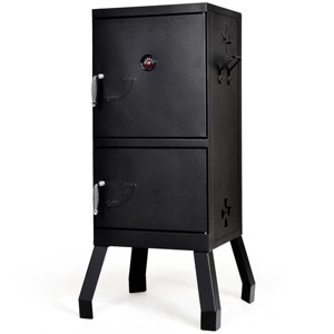 Costway Vertical Charcoal Smoker BBQ Barbecue Grill w/ Temperature Gauge Outdoor Black - 1 of 4