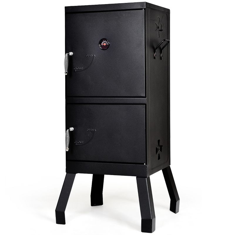 Costway Vertical Charcoal Smoker BBQ Barbecue Grill w/ Temperature Gauge Outdoor Black, 1 of 11