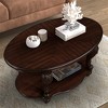 42" Oval Coffee Table, 2-Tier Solid Wood End Table, Cocktail Table with Open Storage Shelf, Modern Coffee Table with Craft Carving for Living Room - 2 of 4