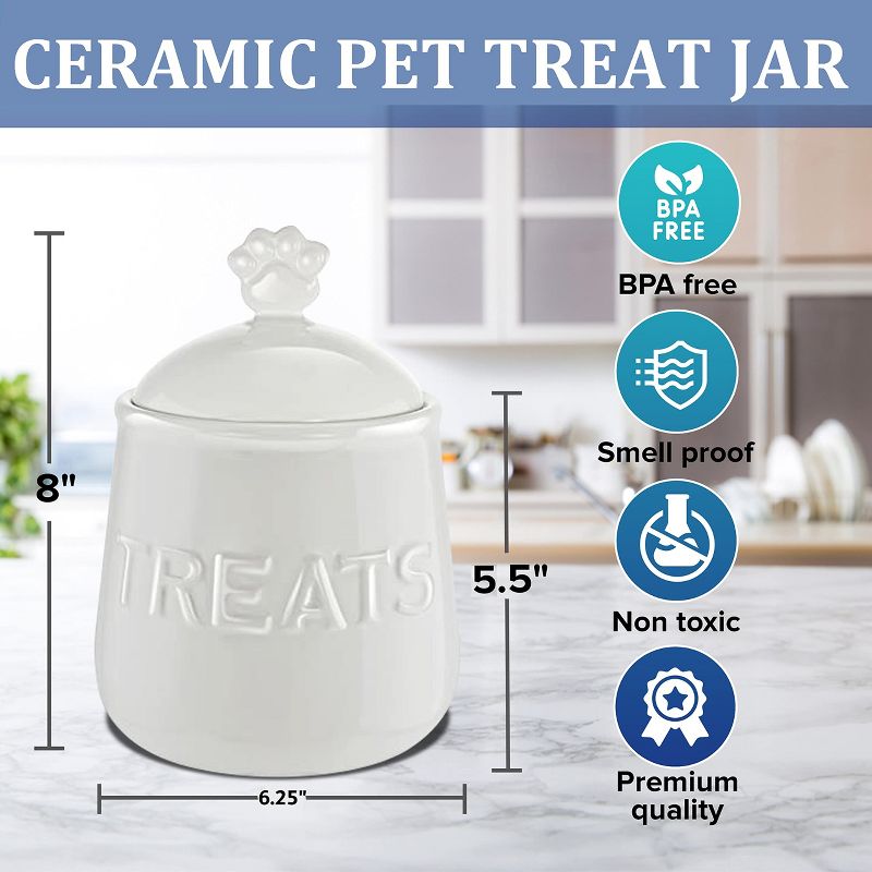 KOVOT Ceramic Pet Treat Jar - Ivory White, Airtight Lid, Paw Handle - Ideal for Dog Snacks & Treats, 2 of 7
