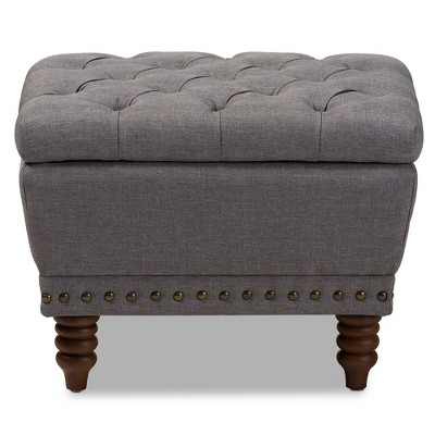 Annabelle Light Grey Tufted Storage Ottoman with Walnut Wood Legs