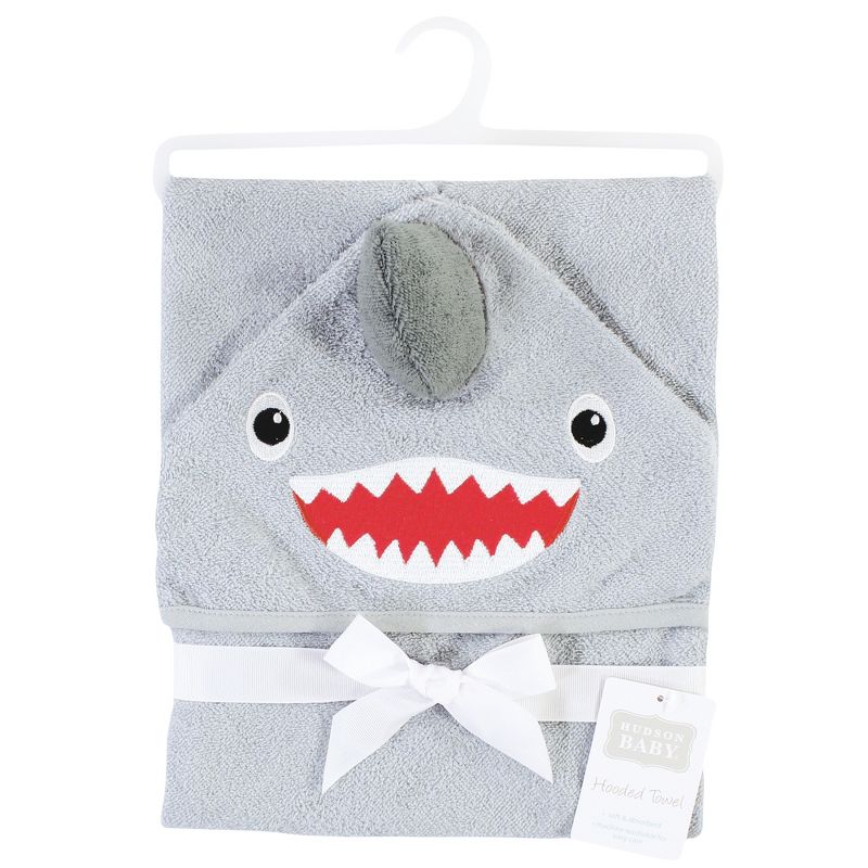 Hudson Baby Infant Boy Cotton Animal Face Hooded Towel, Shark, One Size, 3 of 4